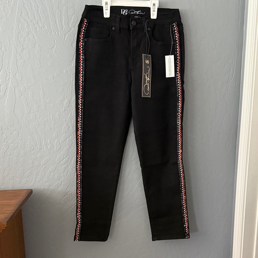 DG2 by Diane Gilman Black Jeans with Red/white pattern Trim